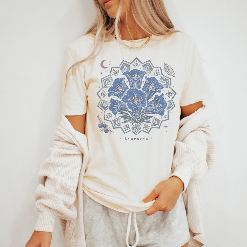 Boho Botanical Engraving Style Tee